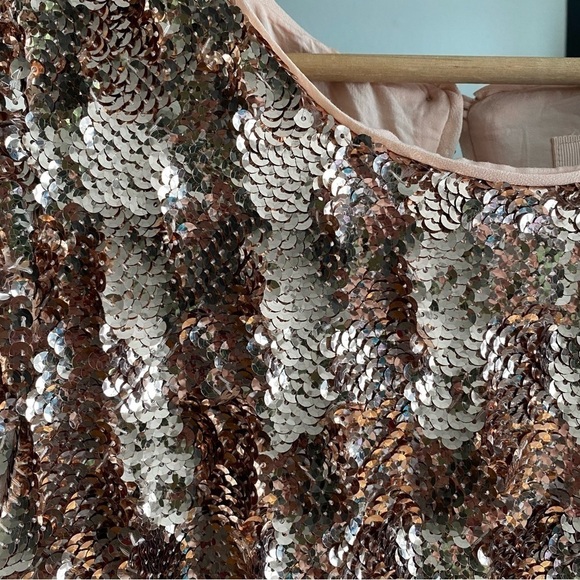 Anthropologie Maeve Rose Gold Sequins Bernadette Tiered Midi Dress Small - Picture 9 of 16